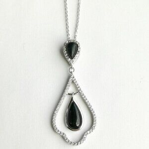 Black Onyx CZ Sterling silver pendant necklace
